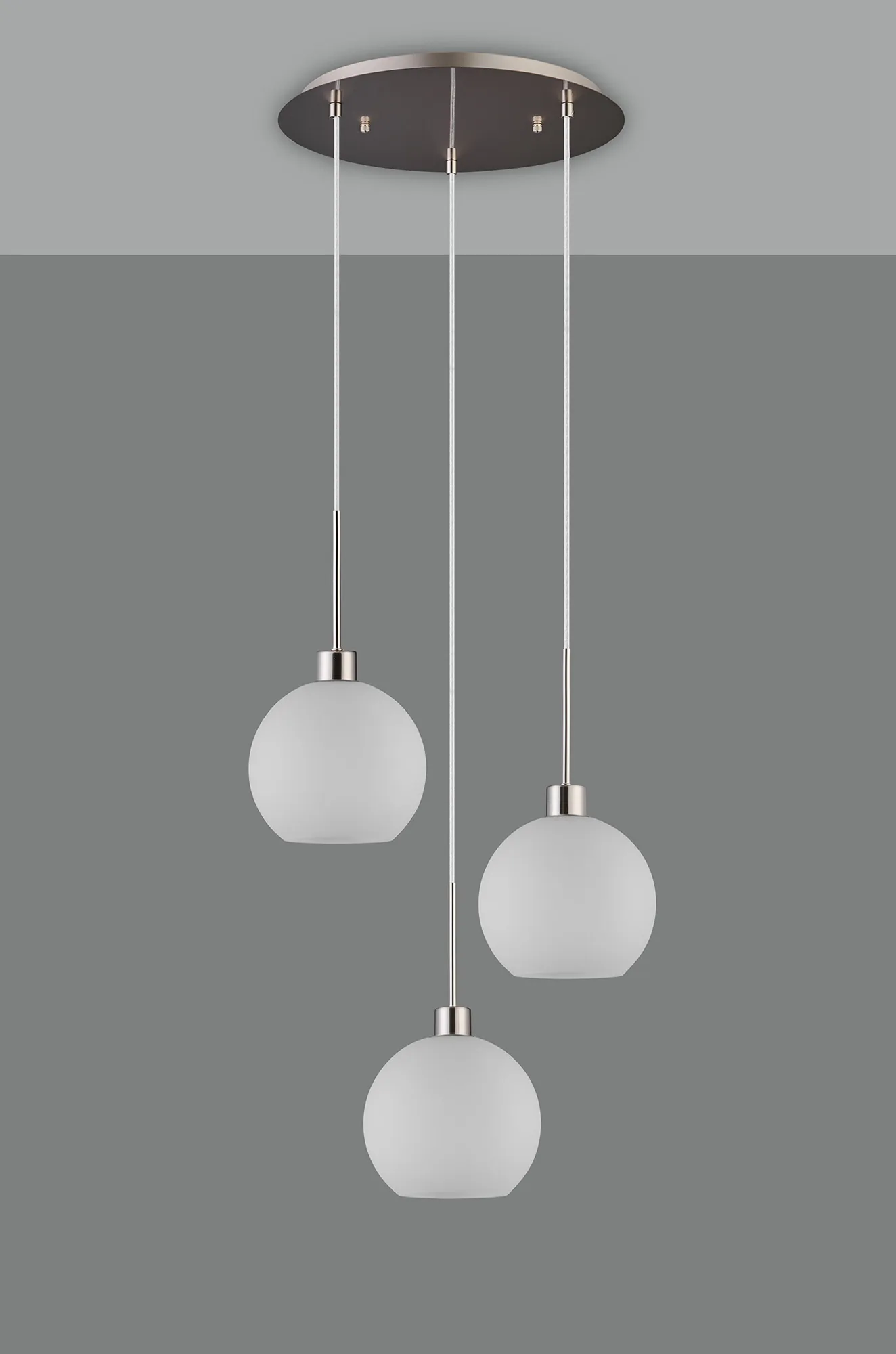 Lori 40cm Round Pendant, 3 Light Adjustable E27, Satin Nickel/Opal Open Mouth Round Globe Shades DK1366  Deco Lori Satin Nickel